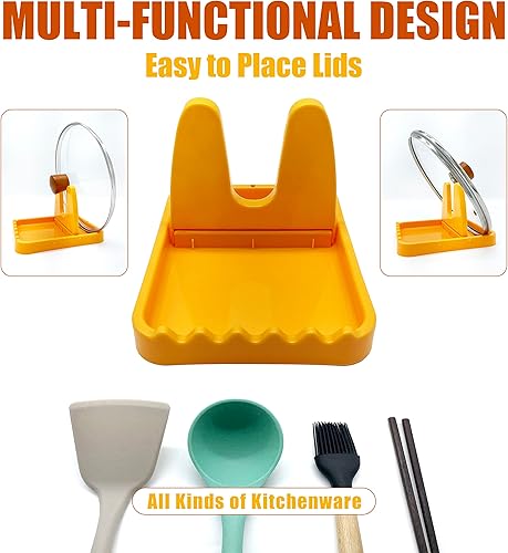 Miniatura 3 de Paquete de 2 soportes múltiples para cucharas para encimera de cocina, soporte para cuchara para estufa con soporte para tapa y soporte para cuchara