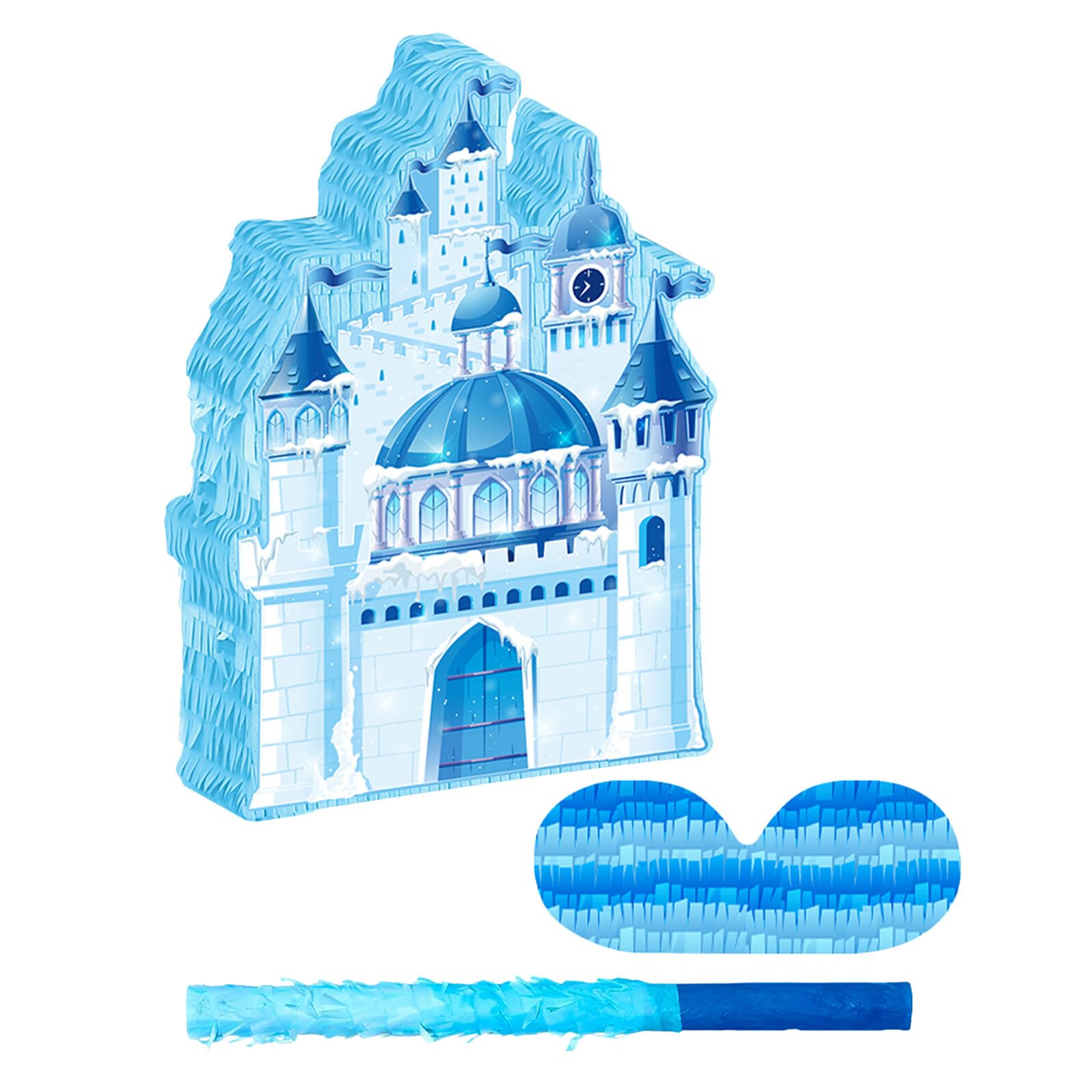 Prinzessin Schloss Pinata aus Winterliches Weihnachts-motto mit Augenbinde und Konfetti Blaues Eis-schloss für Geburtstag Partydeko und Spielspaß