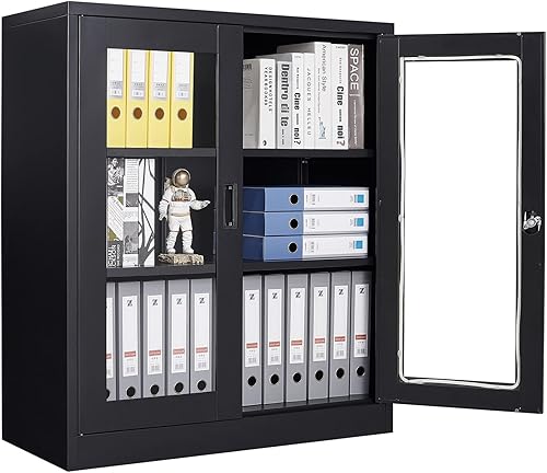 Anxxsu Armario de almacenamiento de metal con puerta de cristal armario de almacenamiento de exhibición con bloqueo con 2 puertas de vidrio y 2