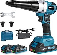 Yofidra Pistolet à Rivets sans Balais 800W, 20,000N avec 2x2.0Ah Batteries, Pince Automatique à Rivets Électrique pour Rivets Aveugles en Acier & Aluminium de 2.4-5.0mm, Longueur de Course 20mm