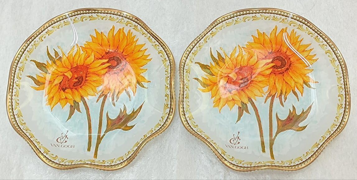 Amazon | VAN GOGH 金彩ひまわりガラスプレートケーキ皿菓子皿5