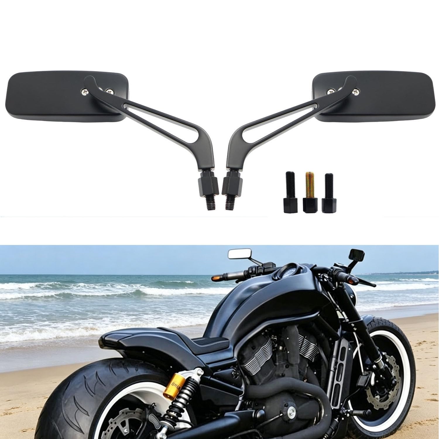 8mm 10mm Specchietti laterali Moto,Moto Rettangolo Specchietto retrovisore Manubrio Specchietto laterale per Street Bikes Sport Bikes Bobber Chopper