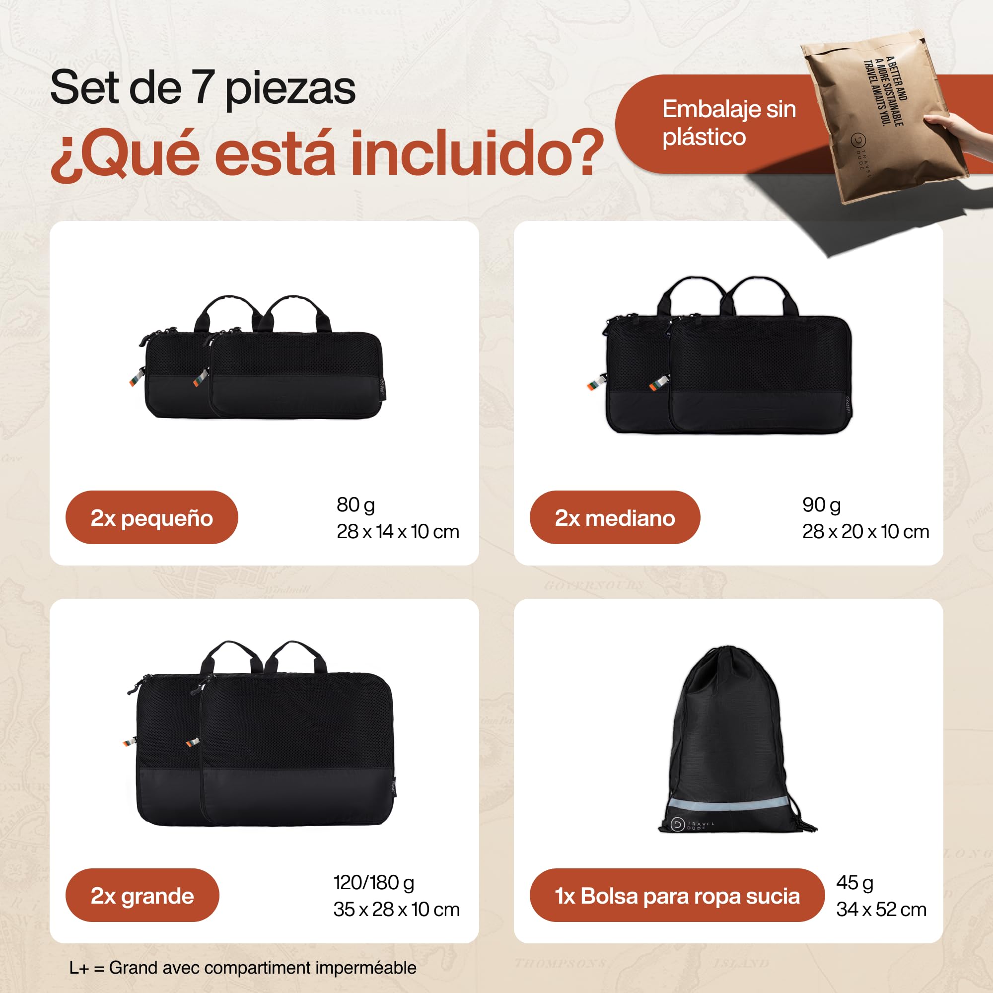 TRAVEL DUDE Organizador Maleta con Compresión – Packing Cubes de Viaje, Bolsas Organizadoras Maleta para Ropa, Organizadores de Maletas y Mochila de Viaje (Negro, 7 piezas)