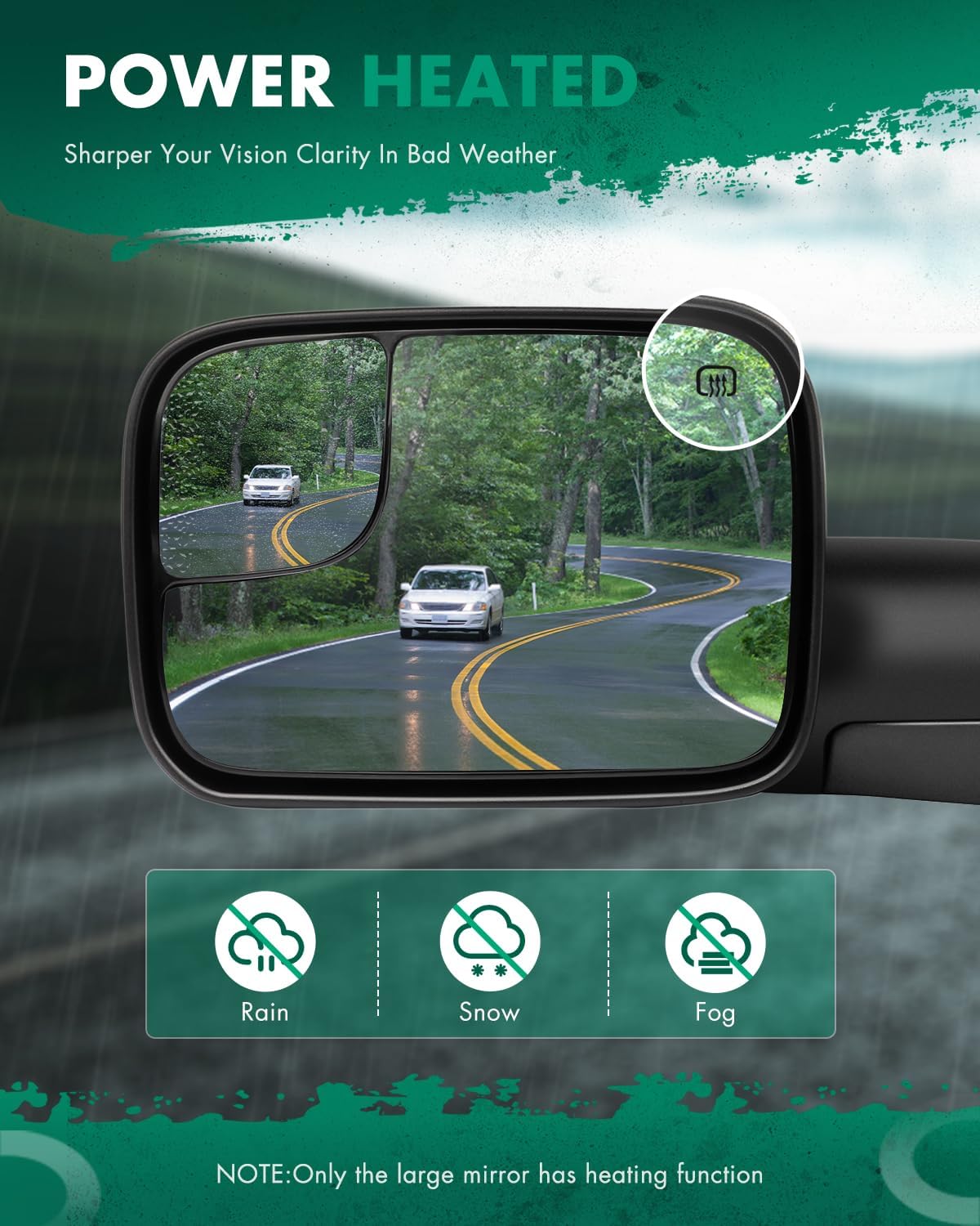 SCITOO Towing Mirrors Compatible With 1998-2001 For Dodge For Ram 1500 1998-2002 For Dodge For Ram 2500 For Ram 3500 A Pair With Power Adjusted Heated No Turn Signal Light Black Housing
