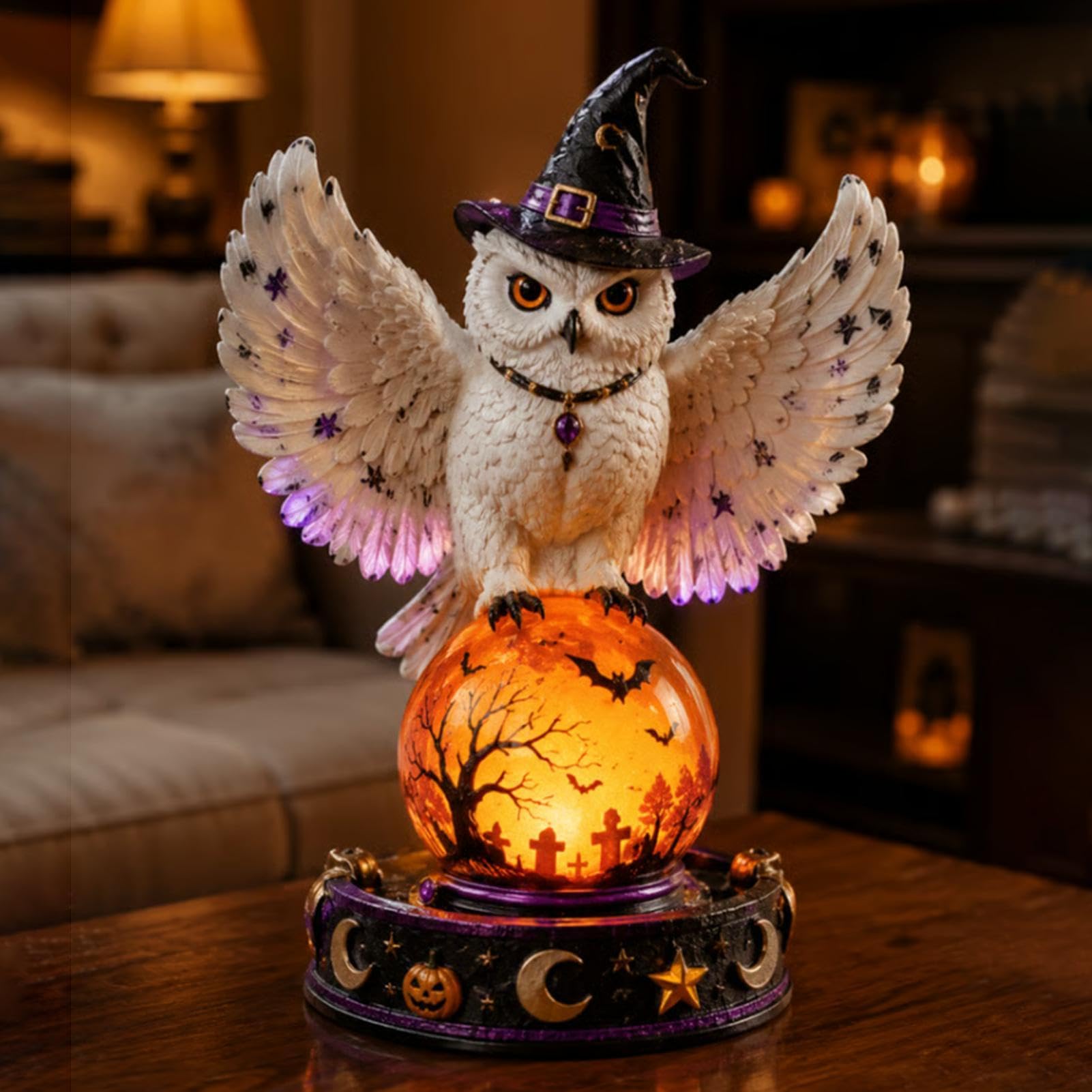 Kryształowa kula na Halloween, estetyczna świecąca lampa nocna