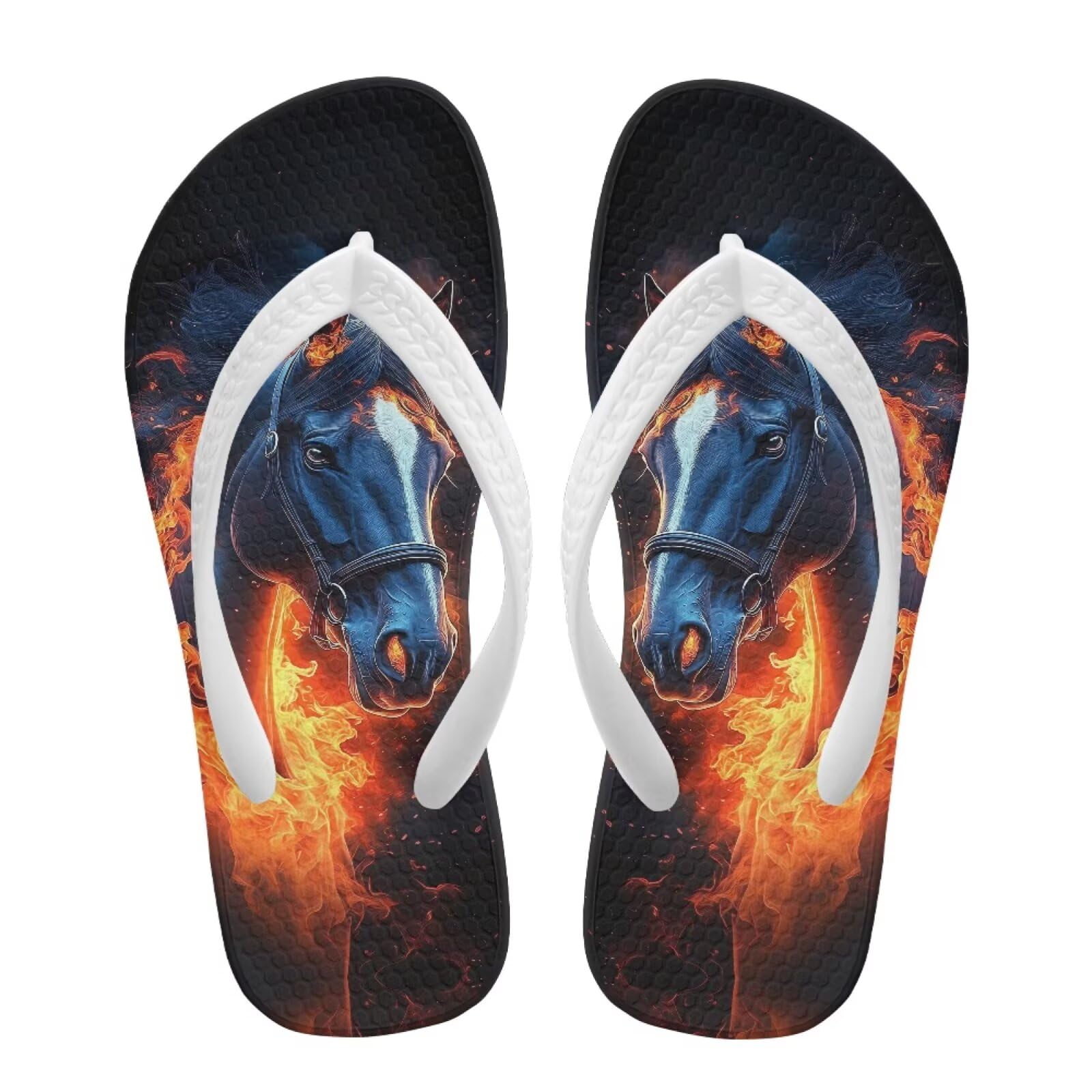 Watdotory Flame Horse Print Flip Flop Sandal Water Shoes - Beach Slides Slip-on Quick Dry Thong FlipFlops Sandals for Boys (11-12 Little Kids) Size 1