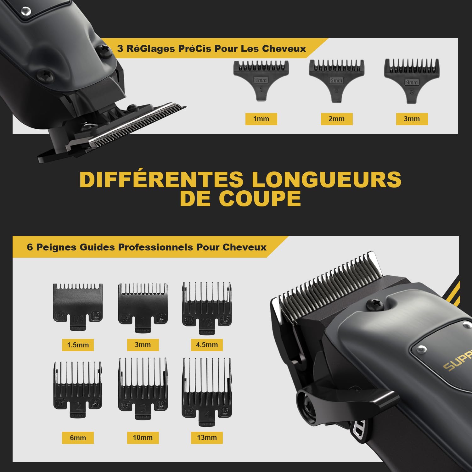 SUPRENT Tondeuse Cheveux Hommes Sans Fil Professionnelle, Set avec T-Blade Barbe Trimmer Gris