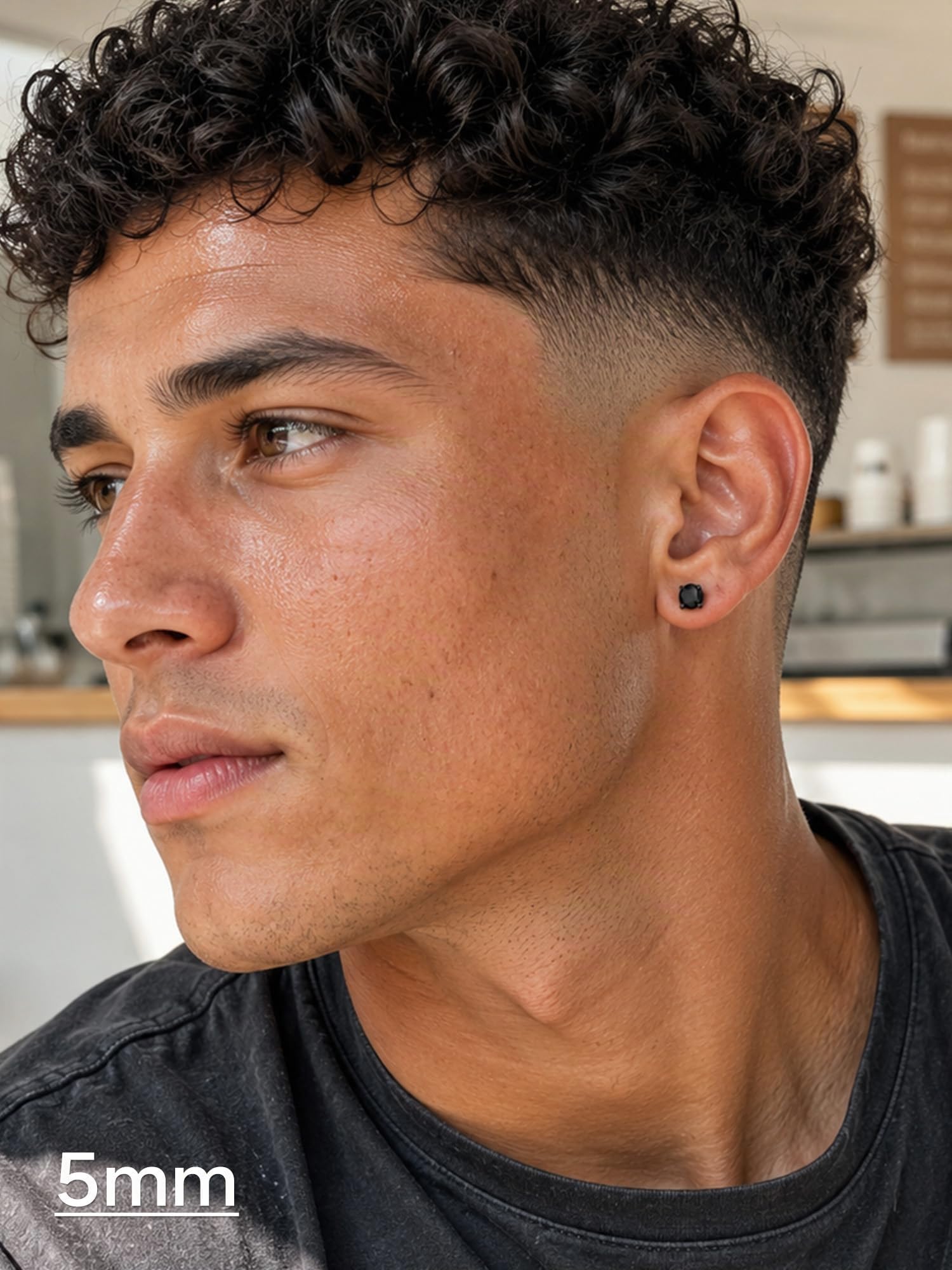 Schwarze Ohrstecker für Herren, Ohrstecker aus 925er Sterlingsilber, hypoallergene runde Zirkonia-Ohrringe als Geburtstagsgeschenk, 5–8 mm