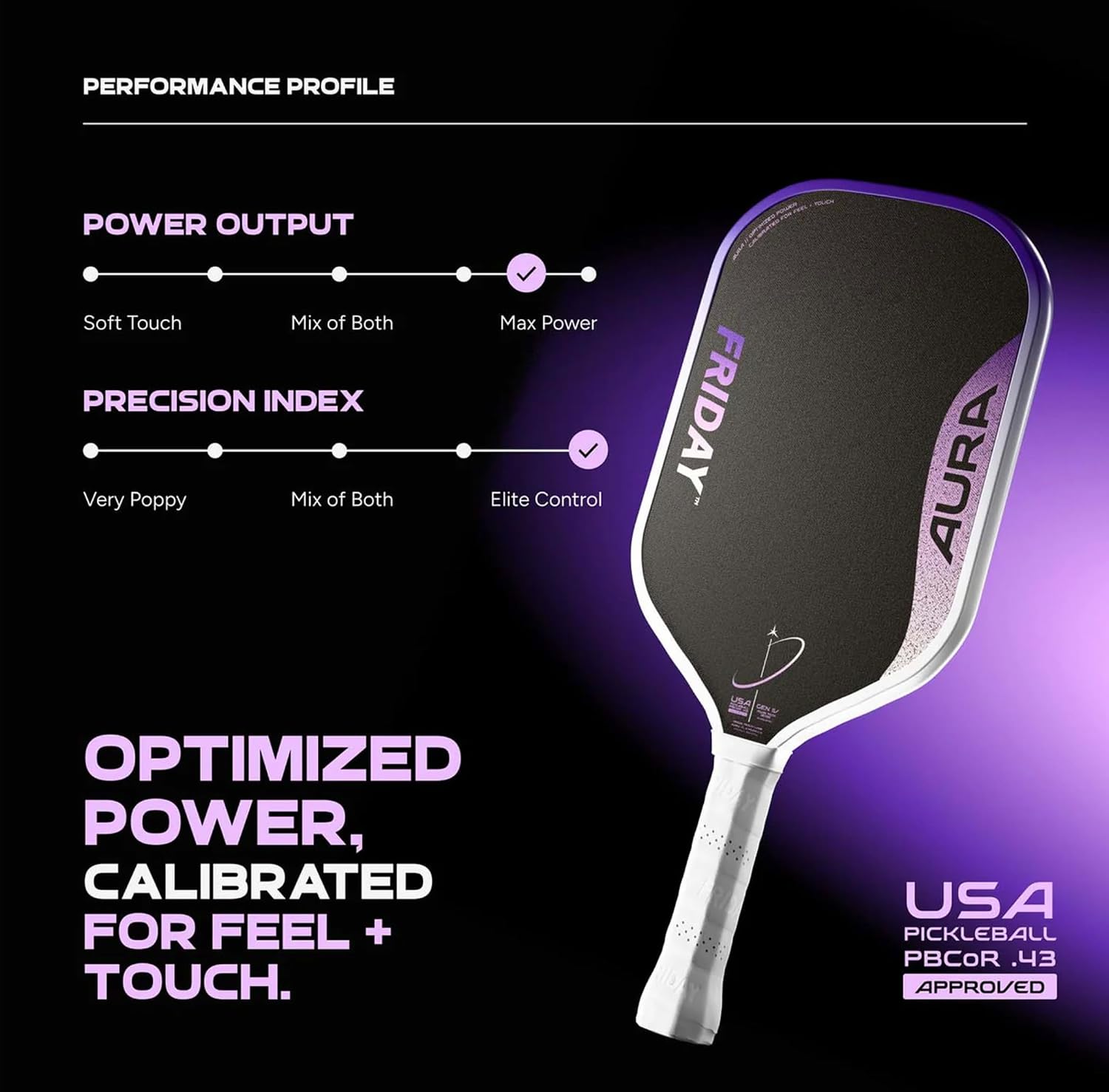 FRIDAY Aura Pickleball Paddle (Gen IV Foam) — Elite Power with Electric Control, Massive Sweet Spot, Spin-Friendly Carbon Face, Thermoformed Build (Single Paddle)