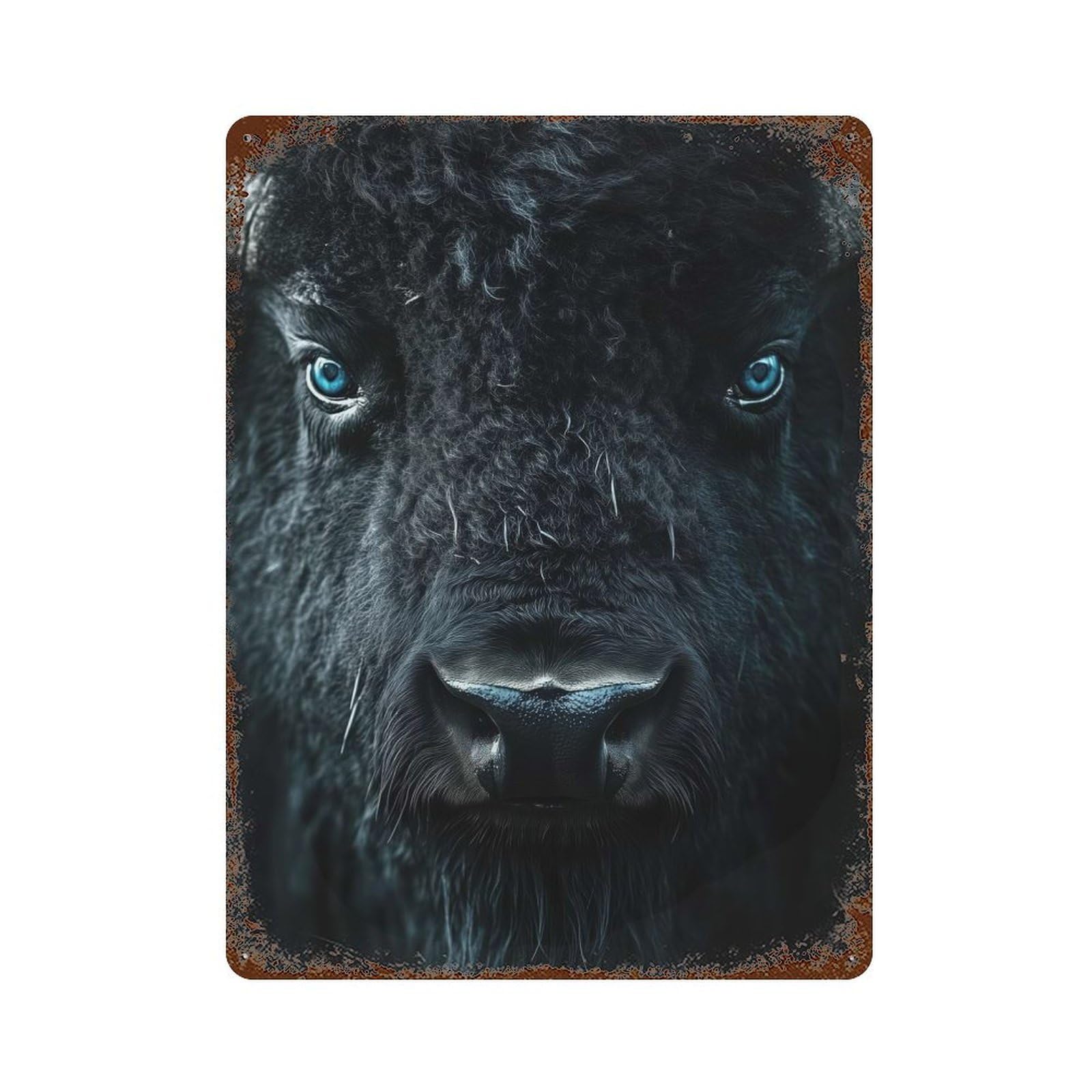 Intense Bison Portrait with Blue Eyes Retro Metal Sign 15.7"x11.8", for Garage, Bar And Workshop Decor, Shabby Chic Decor