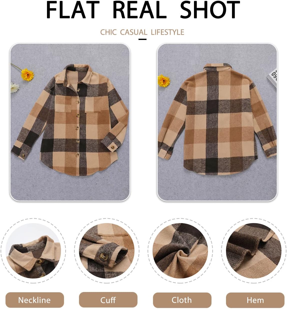 Women's Brushed Plaid Shirts Long Sleeve Flannel Lapel Button Down Cardigan Boyfriend Shacket Jacket Coats - Image 4