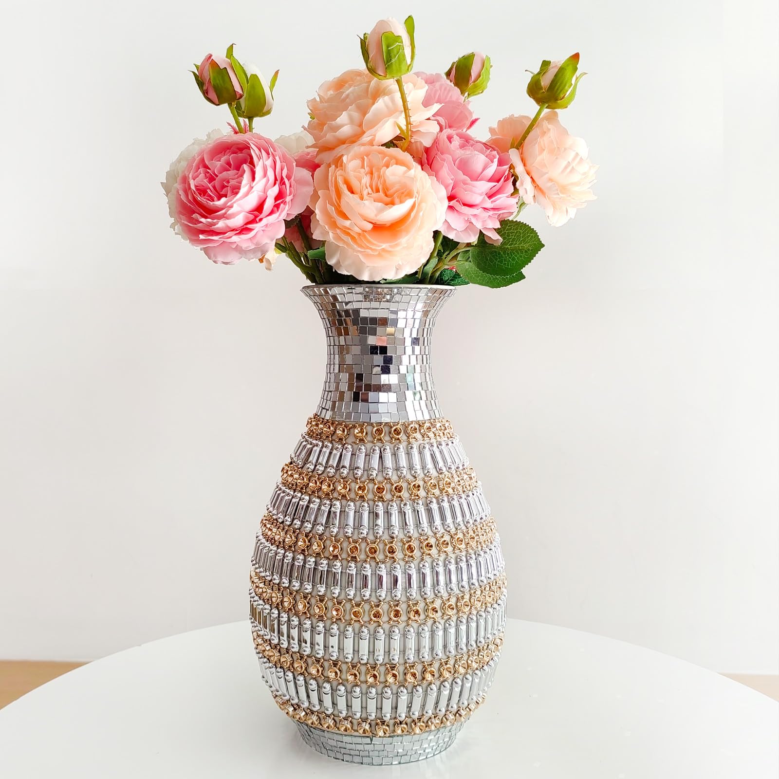 Serdic Large Ceramic Vase Inlaid with Rhinestones,Vintage Silver Flower Vase for Home Decor, Decorative Flower Vase for Living Room,Bedroom,Table Centerpiece,Kitchen,Luxury Flower Vase Gift