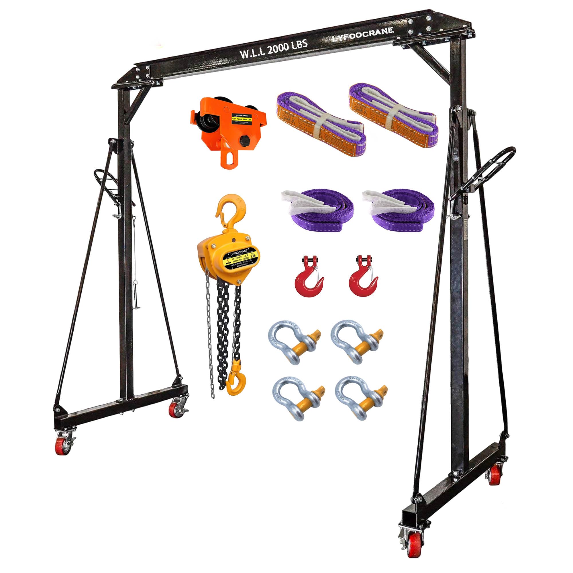 Adjustable Gantry Crane 2000 LB with Hoist and Trolley