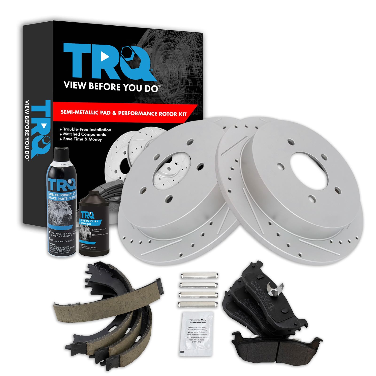 TRQ Performance Rear Brake Pad &amp; Rotor Kit Compatible with 1997-2004 Ford 1998-2002 Lincoln