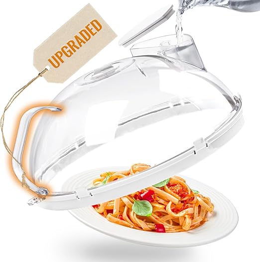 Microwave Food Cover, 12 Inch Microwave Splatter Cover with Water Steamer and Integrated Handle, White Clear Splatter Guard Microwave Cover for Food, Microwave Lid Gifts for Mom