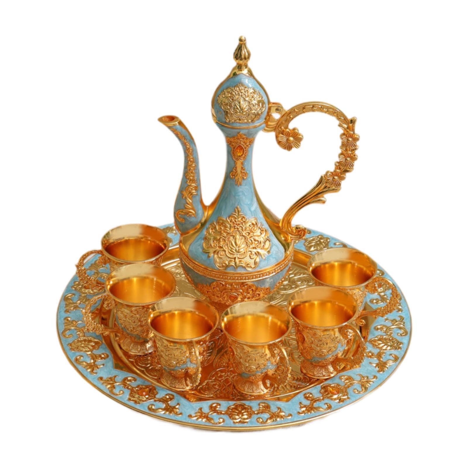 Yajuyi Service à Thé Turc, Comprenant Une Théière, Un Plateau à Café et Six Tasses. Idéal comme Cadeau pour Un Anniversaire, Un Mariage Ou Toute Autre Occasi, Bleu Clair