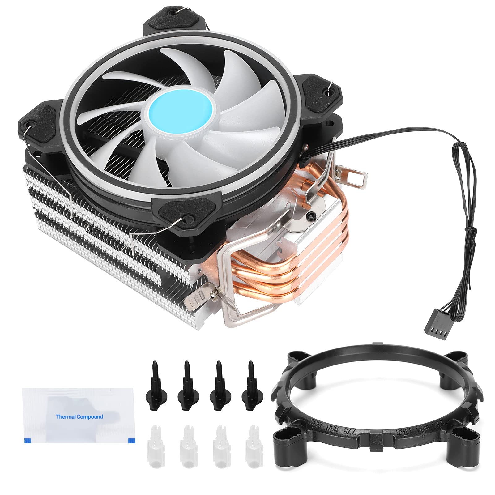 Enfriador de CPU Disipación de calor rápida Cobre puro Cuatro tubos de calor Silenciador Radiador RGB para computadoras de escritorio ABS Aluminio Latón Ventilador de 120 mm para