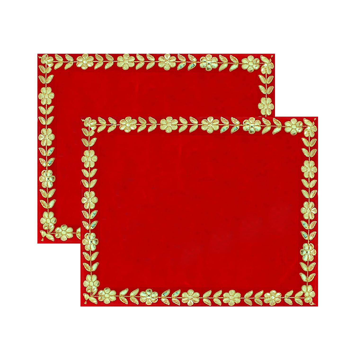 Dulhan 16 x 20 inch DLC Designer Long Velvet Pooja aasan Cloth for God Idol, Chowki Asan kapda, Red Bhagwan aasan Altar Cloth for Puja Mandir Table and Temple Shelf, Diwali Decoration (Pack of 2)-image-41