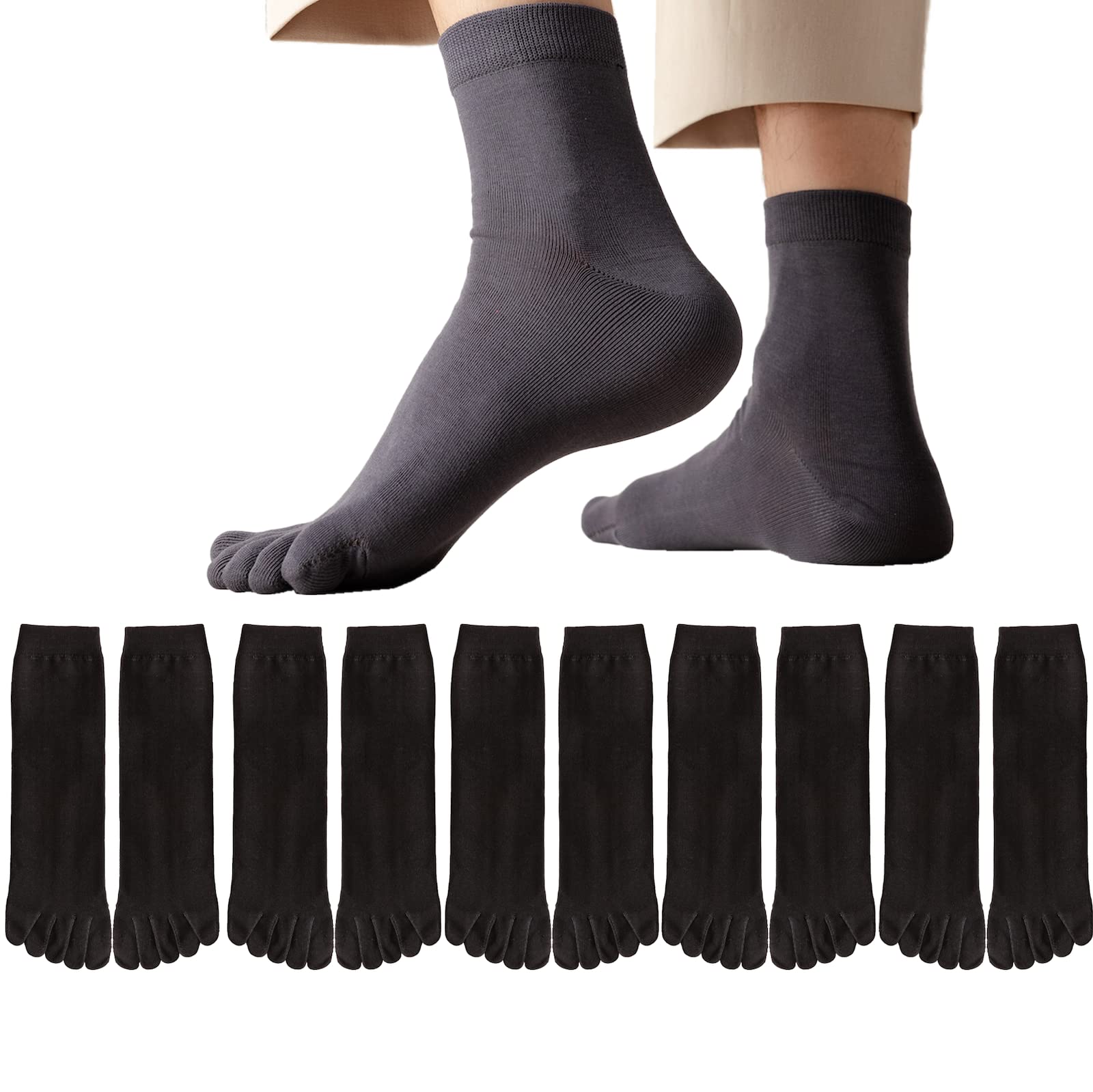 Five Finger Toe Socks Crew Cotton antibacterial and deodorant sweat-absorbent Running Leisure Socks For Men 5 Pairs Size 7-11