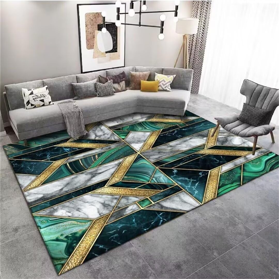 Tapis de salon géométrique antidérapant et isolant phonique vert 160x200