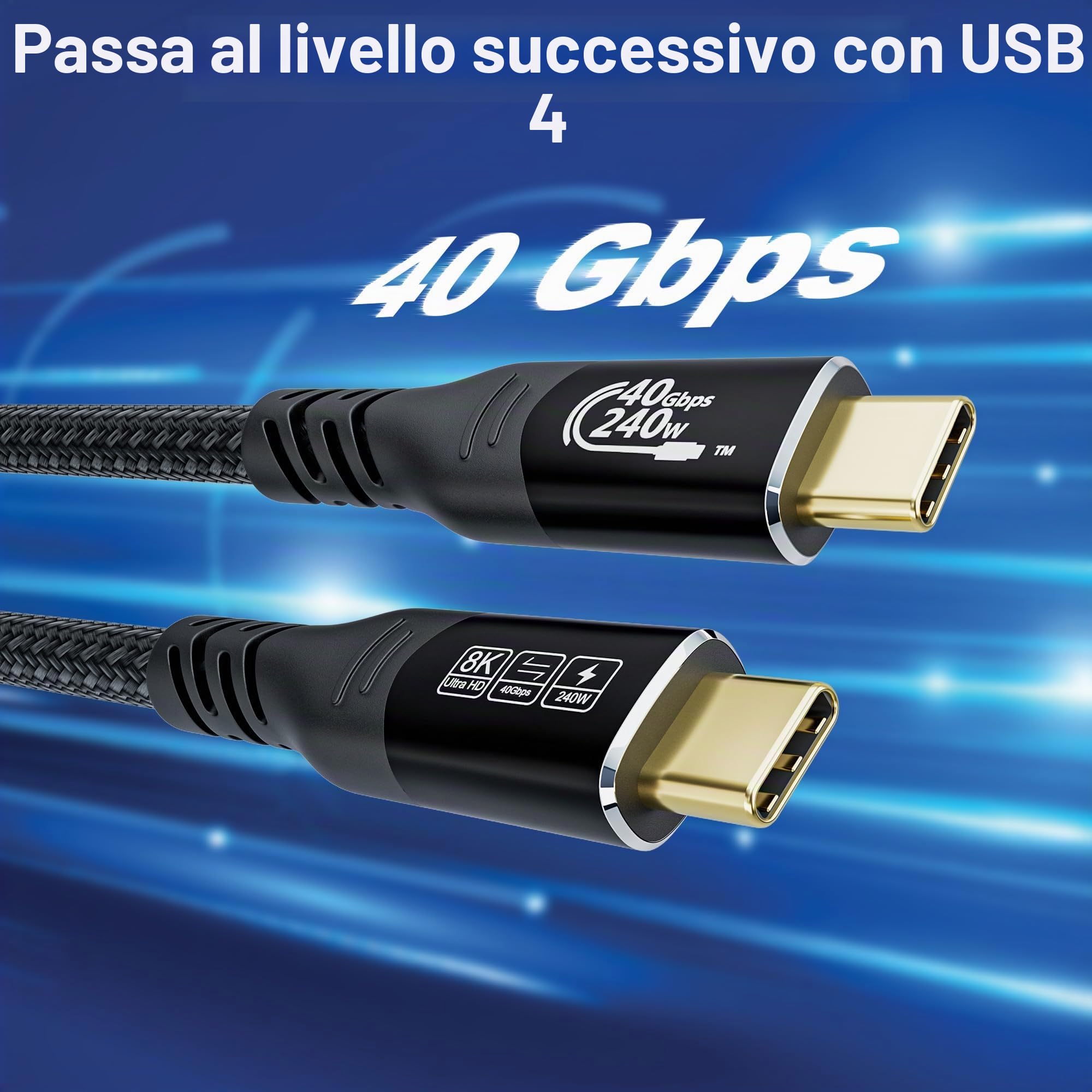 Cavo USB C 3 Metri, Cavo USB4 40 Gbps Video 8K @60Hz, 240W PD3.1 Cavo USB Type-C Ricarica Rapida per iPhone 16/15 Pro/Max/Plus, Thunderbolt 5/4/3, Samsung Galaxy, Laptop, Dispositivi USBC