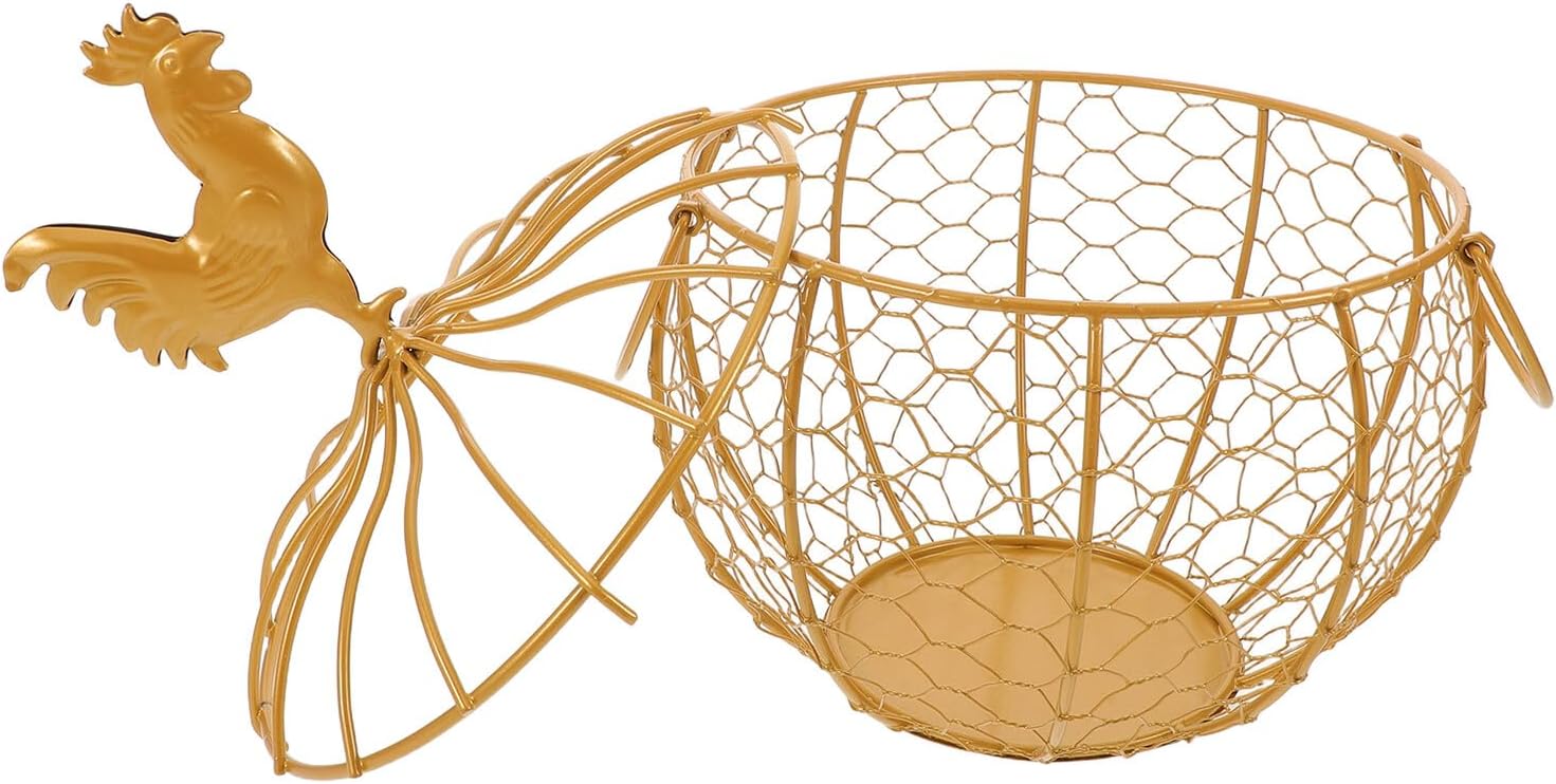 Metal Wire Egg Basket with Lid and Double Handle, Decorative Wire Egg Organizer for Kitchen Countertop and Pantry Storage