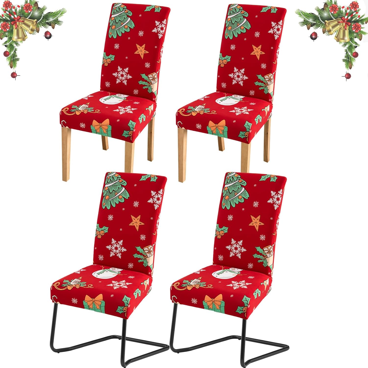 Shujin Stuhlhussen Weihnachten 4er Set - Stretch Bezüge Für Esszimmerstühle