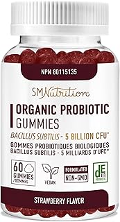 Probiotic Gummies for Adults | 5 Billion CFU, 60 Count | Help Support Gut & Gastrointestinal Health for Women & Men | USDA Certified Organic | Natural Strawberry Flavor | Vegan, Gluten-Free Probiotics