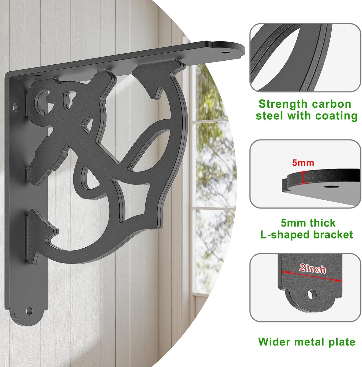 BeneLabel 2 Pack Heavy Duty Shelf Brackets 8 Inch Wall Mount Shelving Bracket 500LBS Black Decorative L-Shaped Shelf Brackets Anchor Shape Metal Floating Shelf Bracket for 8"-10" Shelves