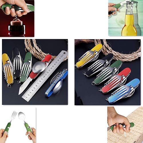 Miniatura 5 de Cluck Juego de cubiertos multifunción 6 en 1 para camping, cuchara, tenedor, cuchillo desmontable, kit combinado de desorden con bolsa de transporte