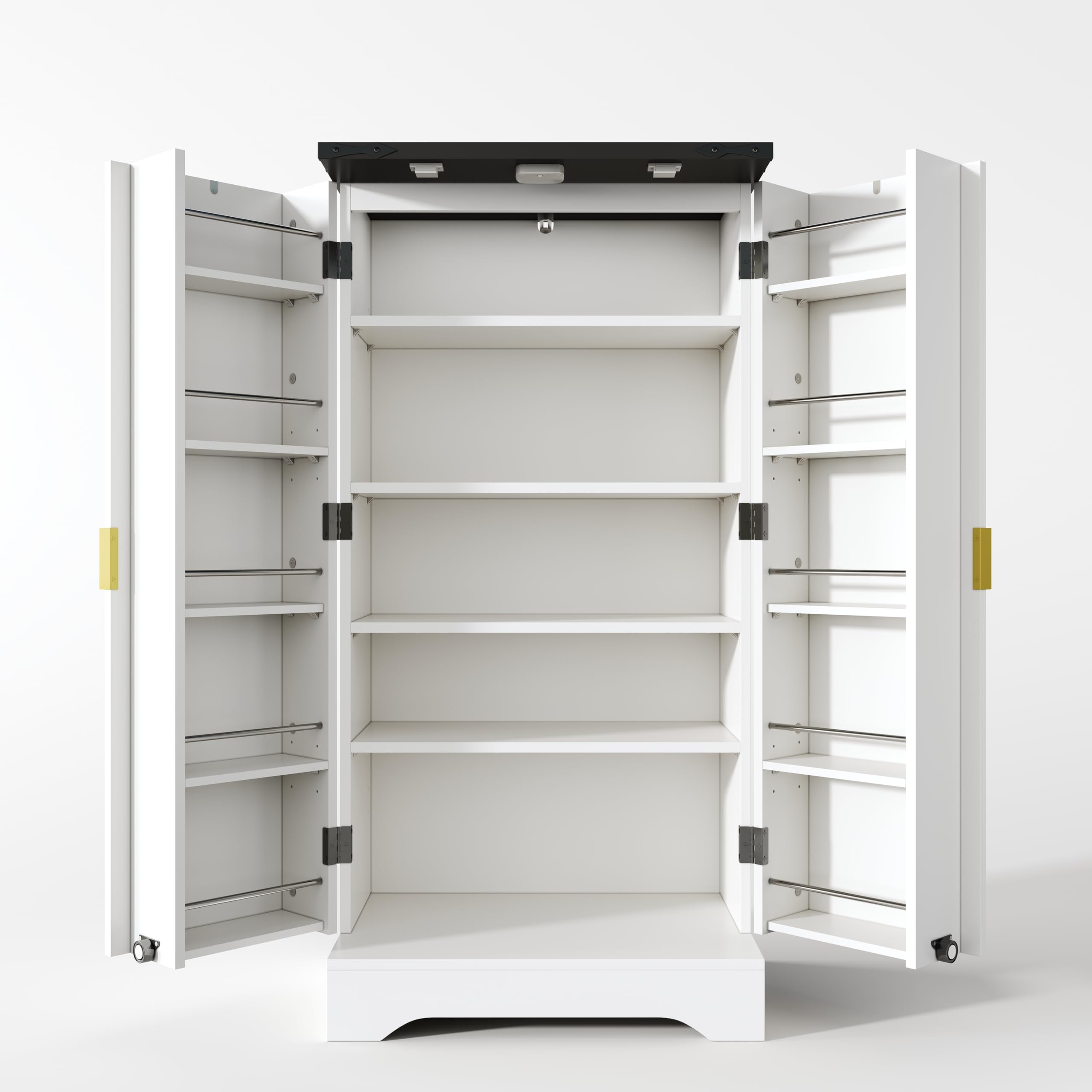 Weiß,120x60,5x40cm,Küchenschrank mit LED-Sensorlicht und Gewürzregal, Großzügiger Doppeltür-Schrank mit Verstellbaren Regalböden und Modernem Türdesign