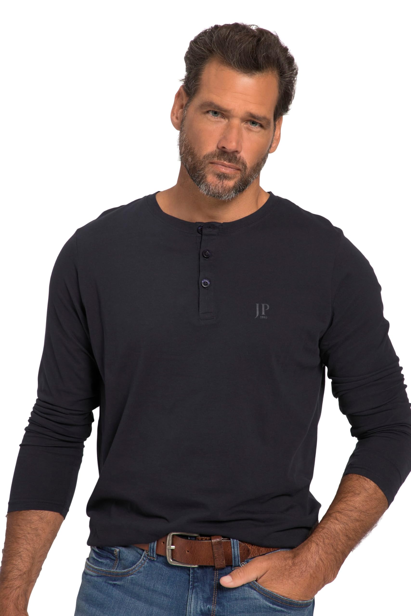 JP 1880 Men's Large Sizes Menswear L-8XL JP1880 Henley, Basic Shirt, Long Sleeve, Button Placket, up to 8XL Dark Navy XLT 702555730-XLT, Dark navy, XL tall