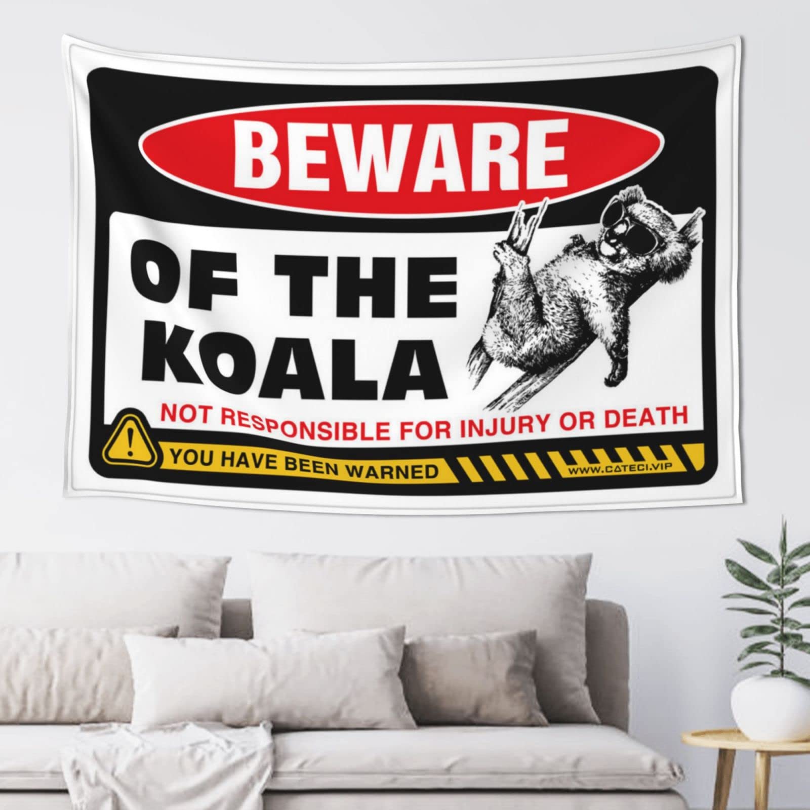 PRAVOXI Bedroom Door Decorations Beware Of Koala Tapestry Aesthetic Tapestry Cave Man Bar(75X100CM)