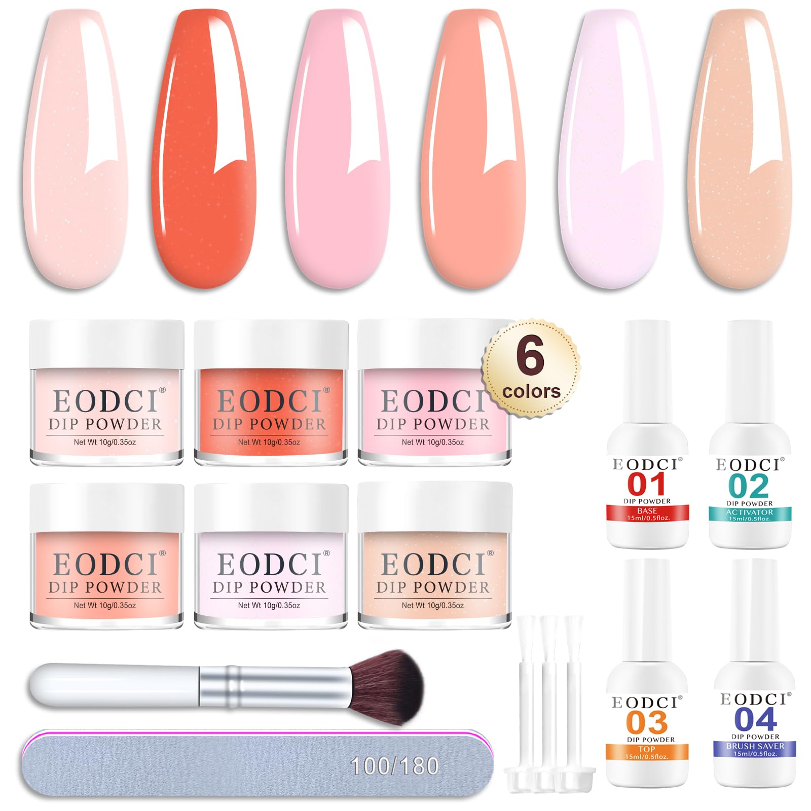 Eodci 12 Pcs Dip Powder Nail Kit Starter, 6 Colors Jelly Nude Pink Dipping Powder Kit With Base & Top Coat/Activator/Brush Saver, Nail Art Manicure