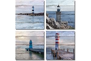QTESPEII Lighthouse Wall Decor 3D Nautical Canvas Wall Art for Coastal Home