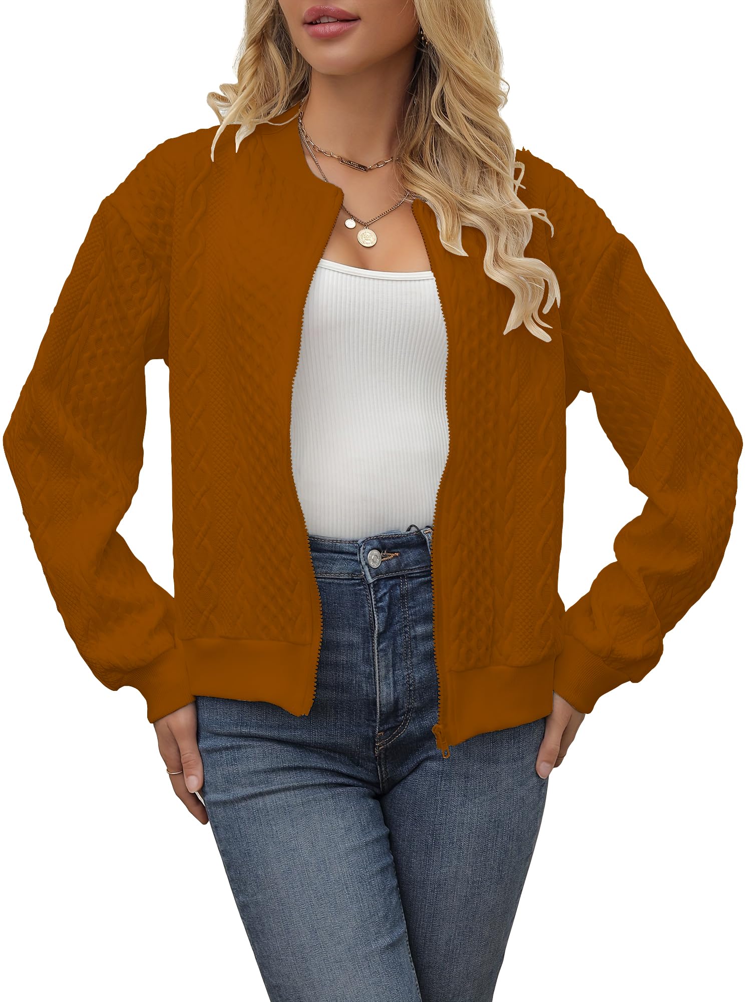shasmi Women's Polyester Solid Color Long Sleeve Zip Up Bomber Casual Baseball Spring & Autumn Solid Texture Baseball Collar Jacket (JW 150)-picture-44