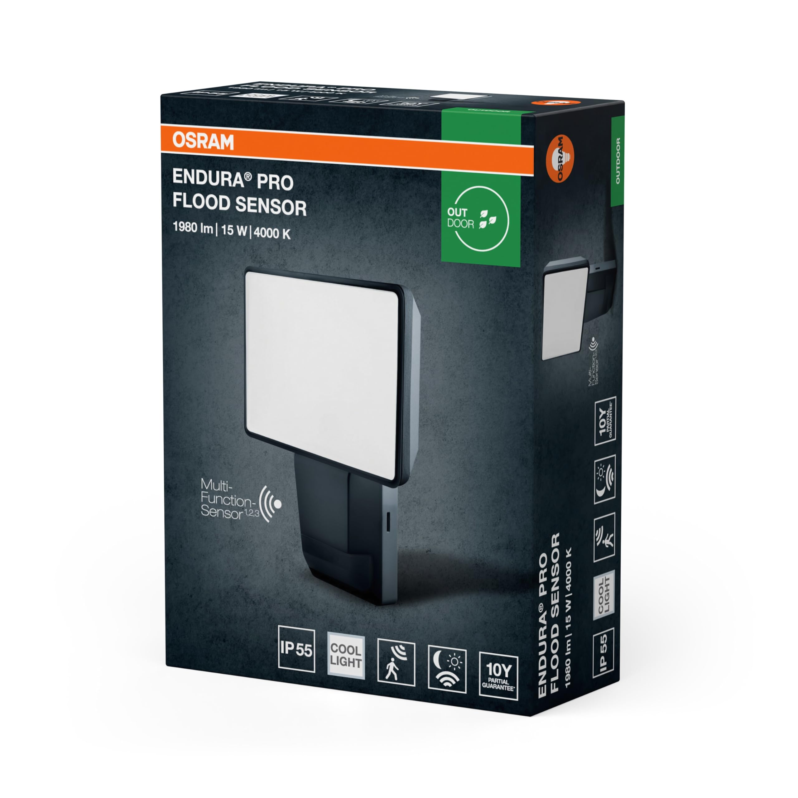 Osram Endura Pro projecteur extérieur avec capteur, Angle Diffusion Large, Design Optique innovant, 15W, Gris foncé, Protection IP55, pour Parking et Parcs