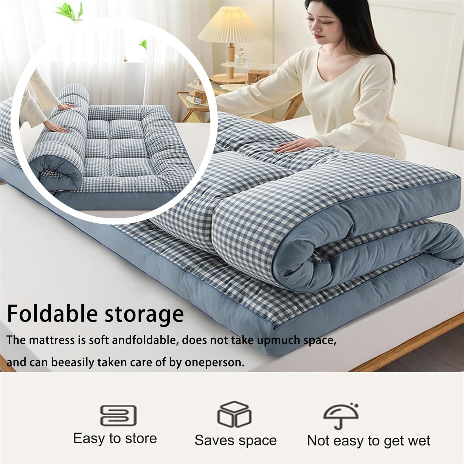 Materasso Giapponese da Pavimento, Materasso Futon Spesso, Materassino, Materasso Pieghevole Arrotolabile, Materasso for Dormitorio, Cuscino da Pavimento, Letto(Gray,80x200cm)