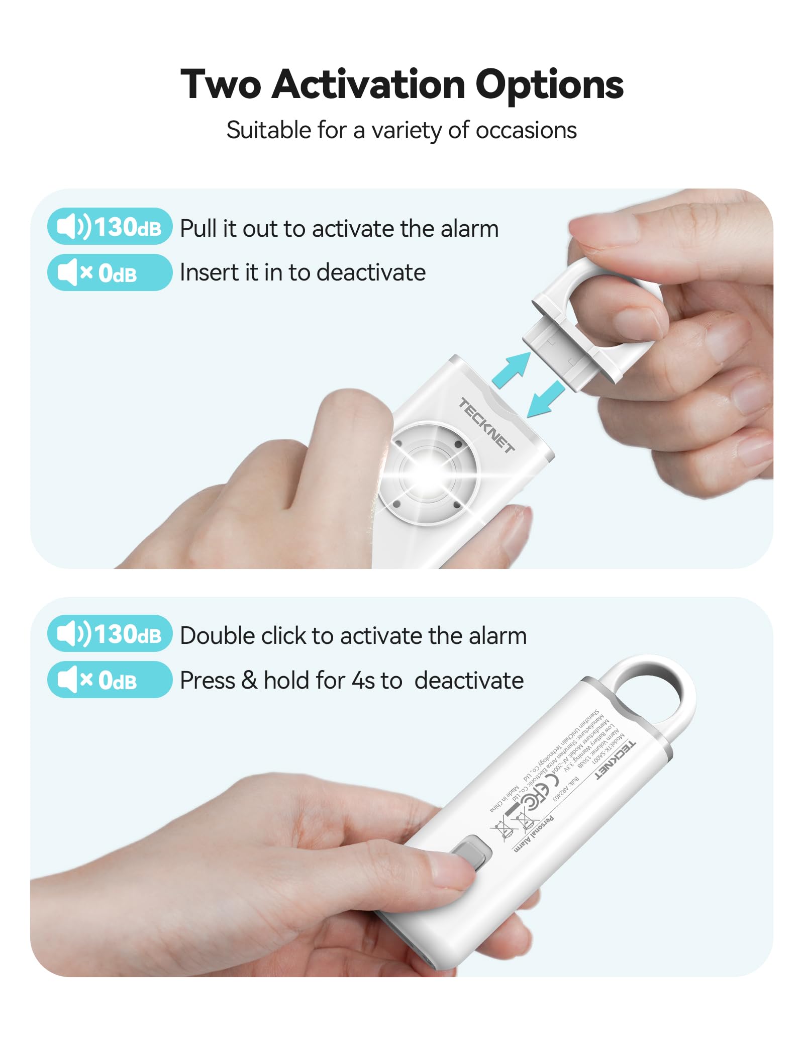 Safety Keychain For Women TECKNET Personal Sirens For Women, 130 DB Siren &  Strobe LED Light Keyring, Rechargeable Self-Defense Panic Alarm, Personal  Safety For Women Tecknet Rechargeable Personal Alarm