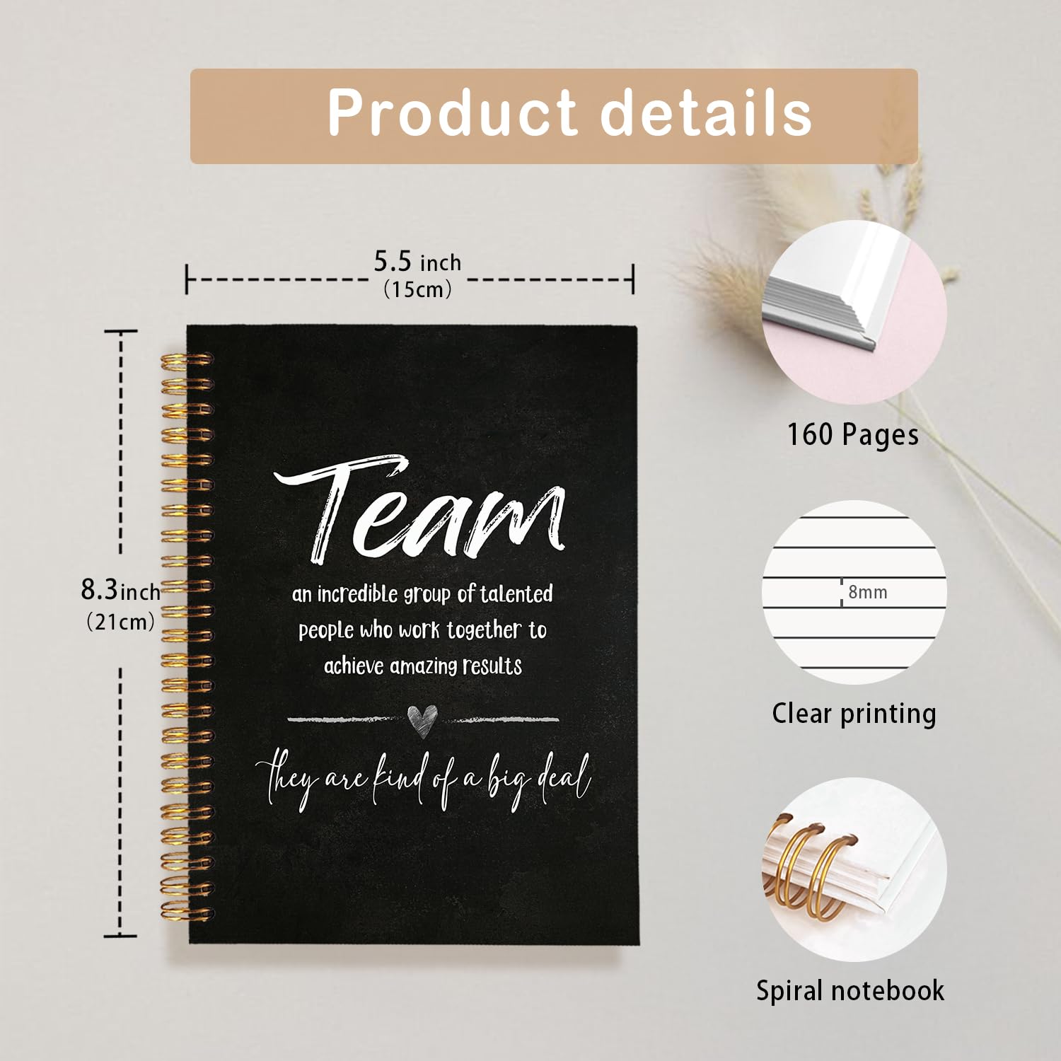 MOFUYU Cuaderno de agradecimiento del equipo, regalos de agradecimiento, cuaderno de reuniones para el trabajo con tapa dura, diario en espiral para compañeros de trabajo, suministros de construcción