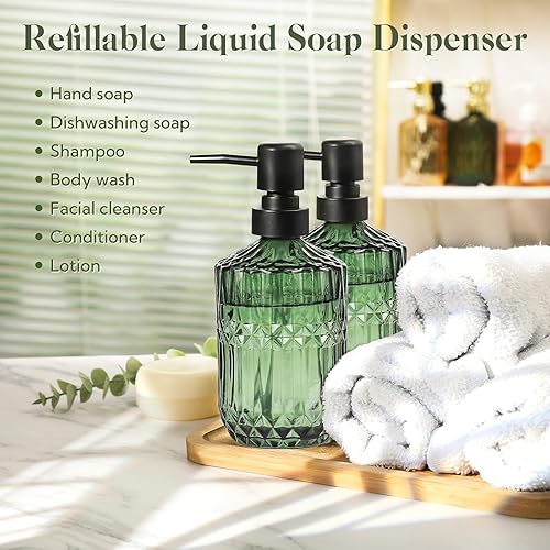Miniatura 7 de Paquete de 6 dispensadores de jabón de vidrio con bomba de 15.2 onzas, dispensador de jabón líquido recargable para manos, dispensador de jabón