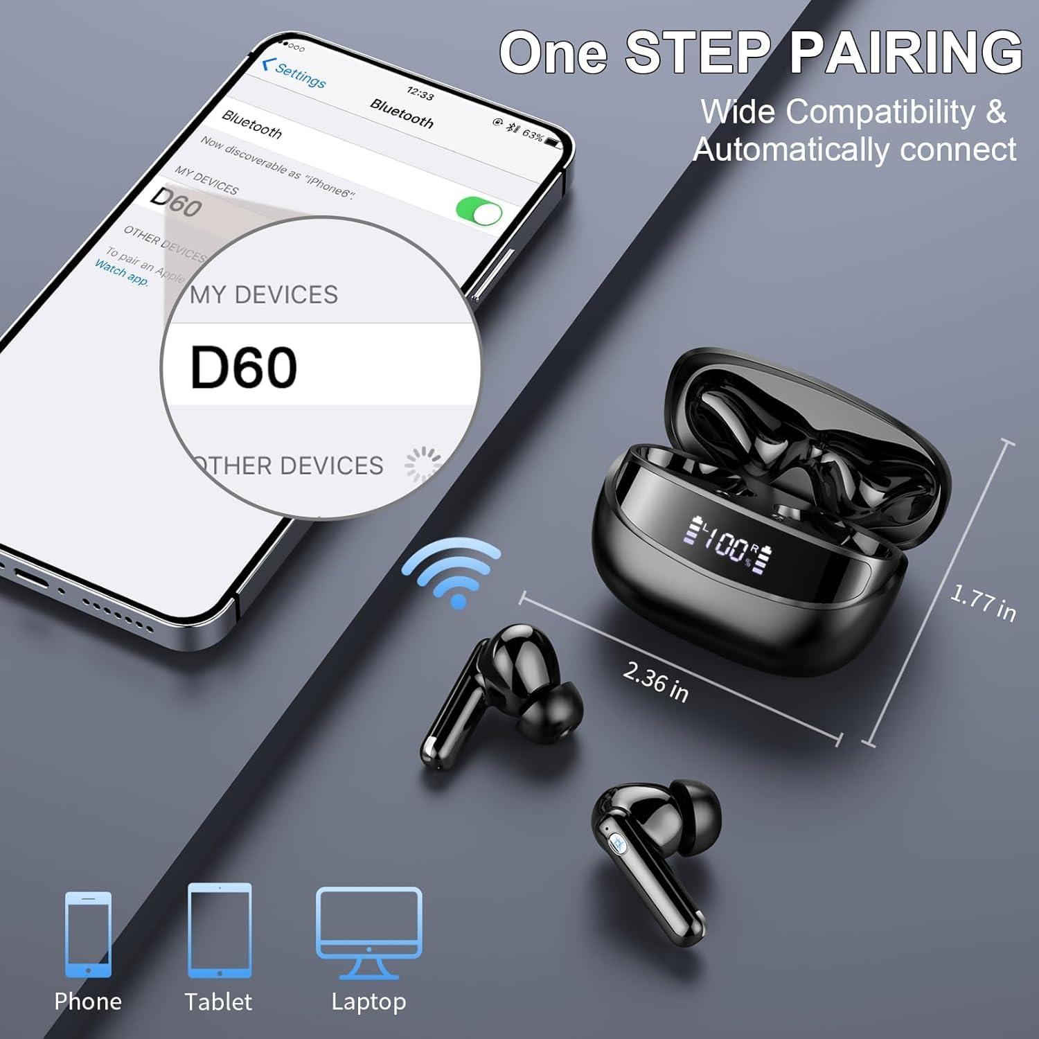 Auriculares Inalambricos Bluetooth, 2026 Cascos Inalambricos Bluetooth 5.4 HiFi Estéreo, 48 Horas Auriculares inalámbricos con ENC Cancelacion Ruido, Carga Rápida Tipo-C/Pantalla LED/IP7 Impermeable 4