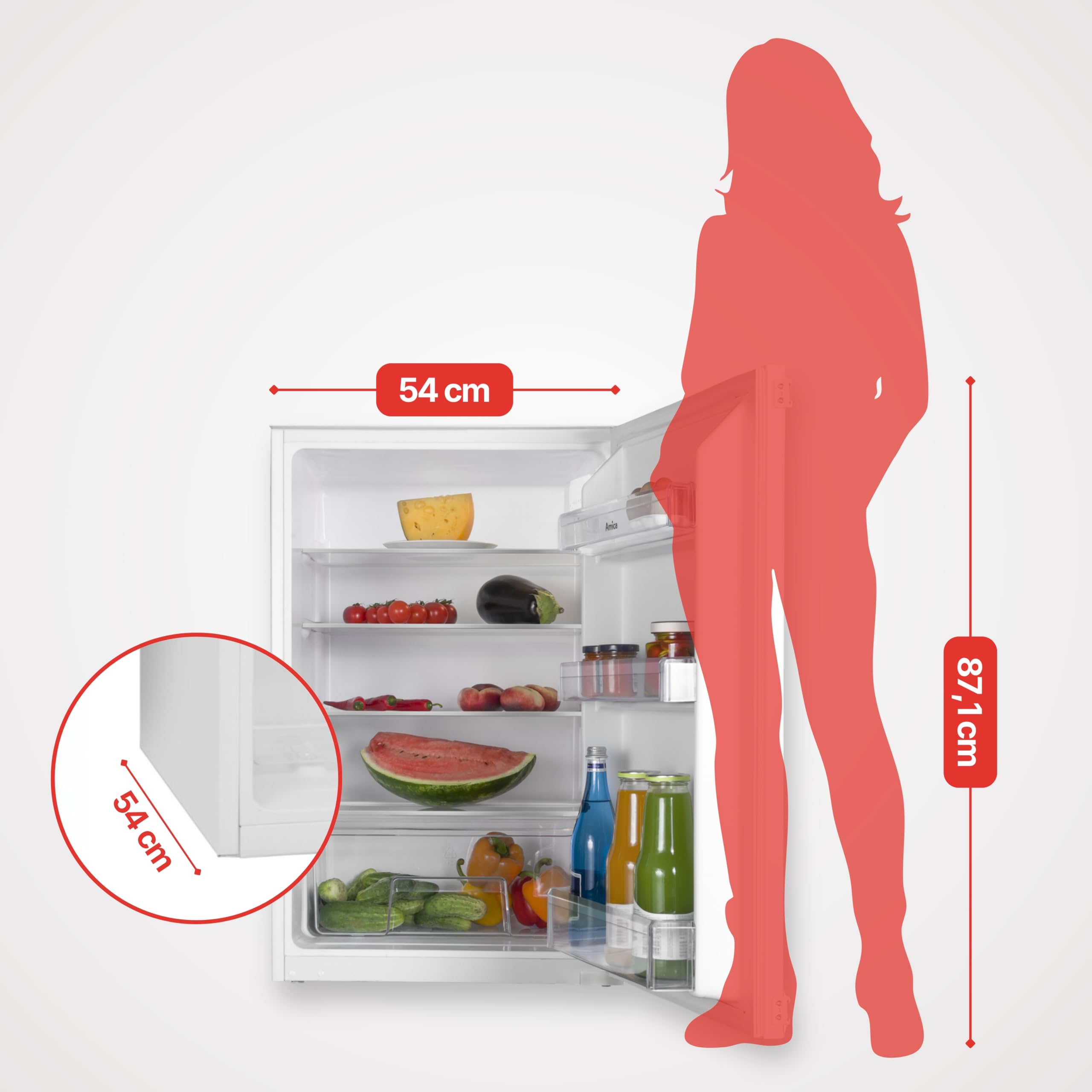 Amica EVKS 16172-1 Einbaukühlschrank 88 cm Nische Schlepptür Inverter Kompressor 135 L LED Beleuchtung Tür-Offen-Alarm