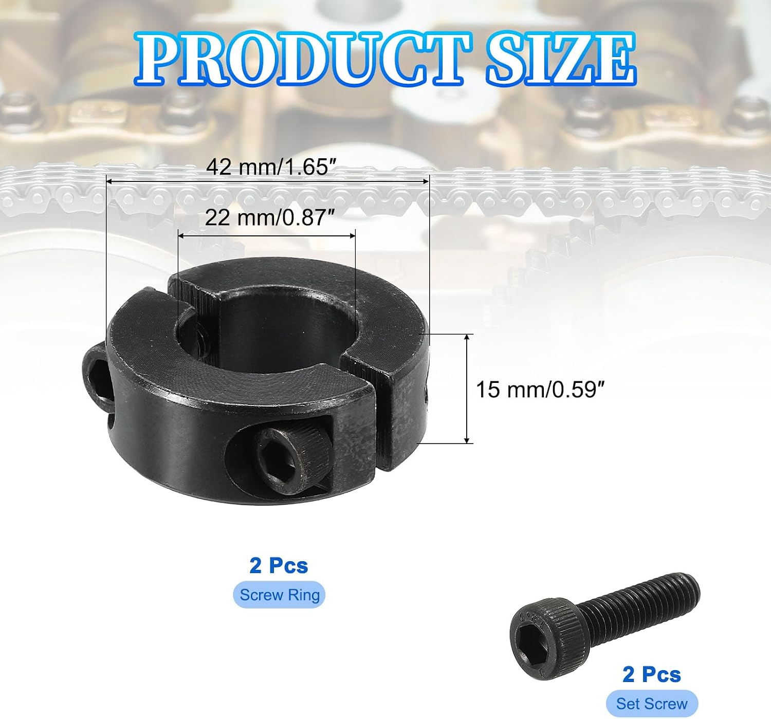 MECCANIXITY Bore 22 mm Double Split Shaft Collar 42 mm OD 15 mm Thickness Carbon Steel Locking Collar Clamp Style with Set Screw & Hex Wrench for Machine Tools Industry (Black, Pack of 2)
