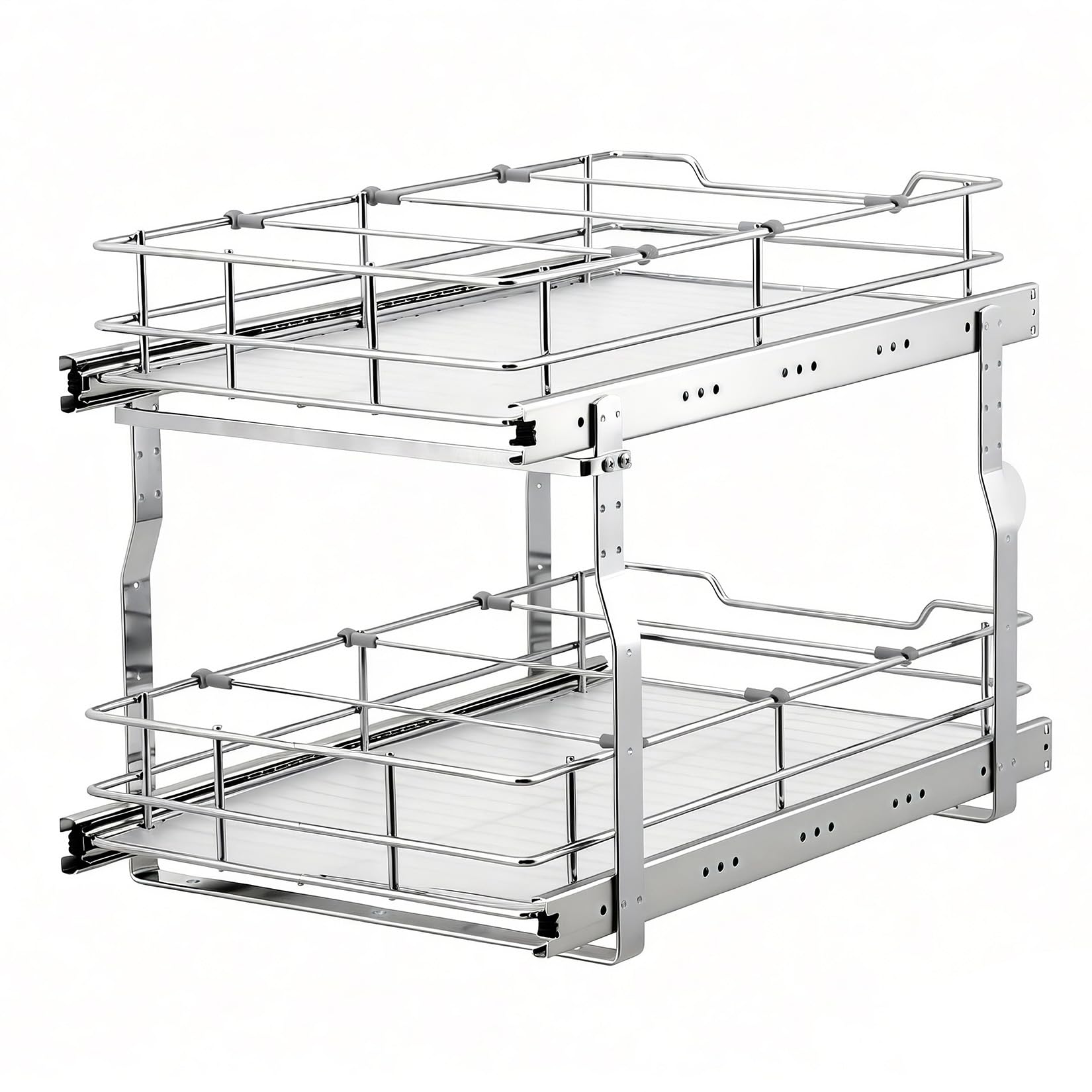 Panier coulissant 2 niveaux pour placard de cuisine, tiroir extractible avec glissières à billes, acier carbone électroplaqué, gain de place, 20x21, Double-layer guide rail, Carbon steel