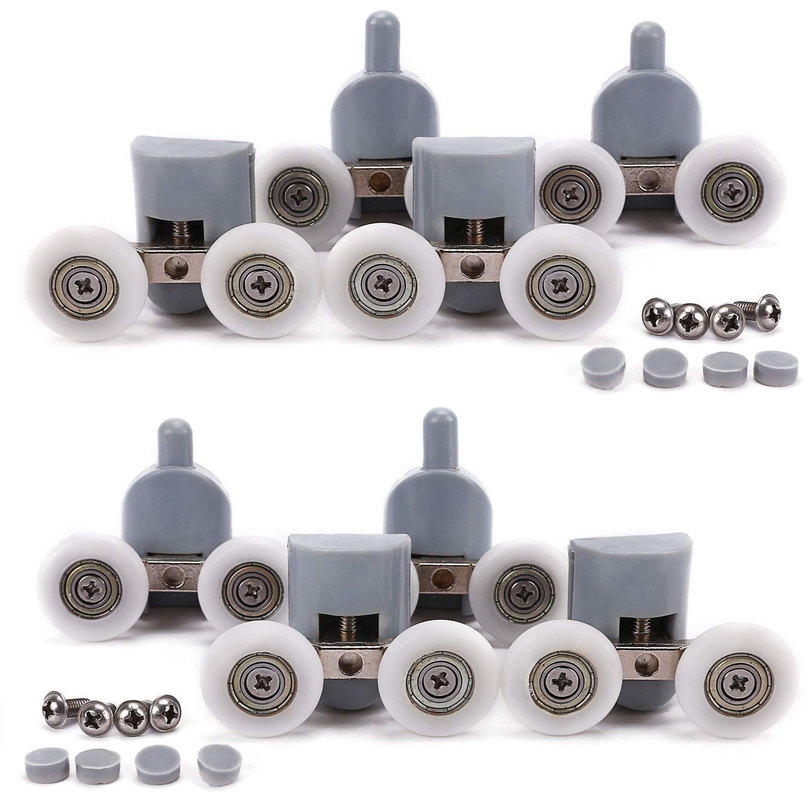 Set of 4 Double Twin Top & Bottom Shower Door Rollers Runners Pulleys Wheels Replacement Parts 23mm Diameter