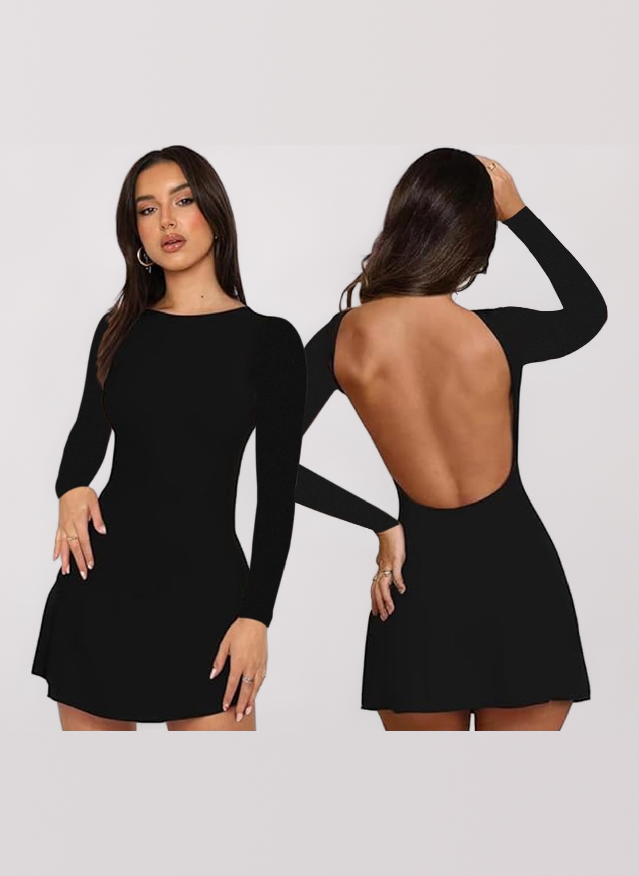 black backless mini dress long sleeve Women Sleeves Dress Long Dresses Bodycon Elegant Cut Out Casual Cocktail Dress Aesthetic Party Club Short Dresses Little Red Dress Outfit fashion on design Fully lined Length/Linen:With train