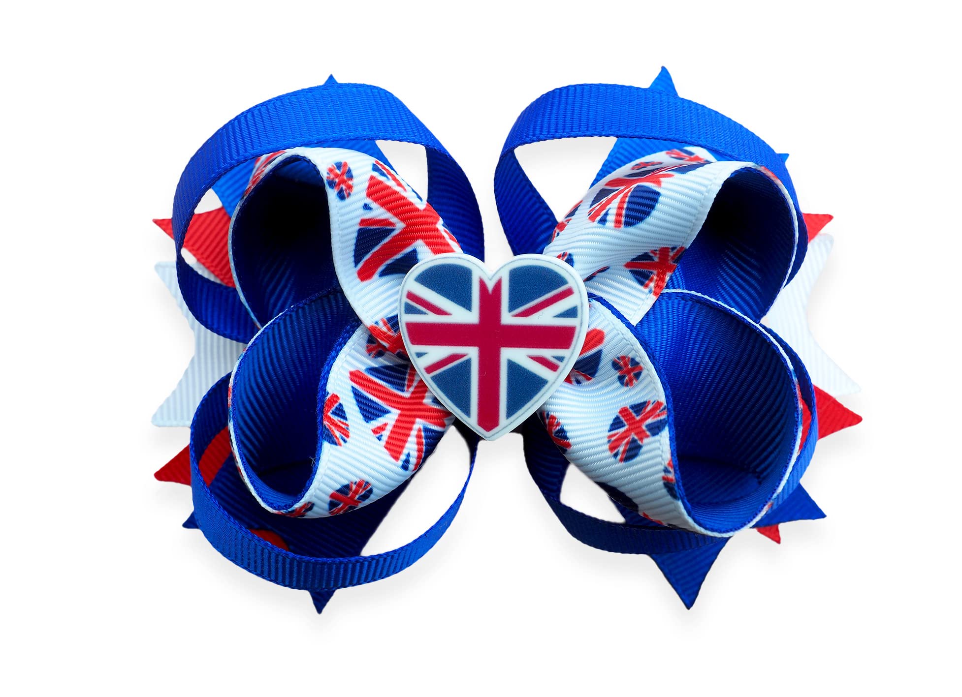 MeiMei - 1pc Handmade Union Jack Crown Coronation Hair Bow(Pattern 2, 1pc 4.5" Stacked45 bow, bobble)
