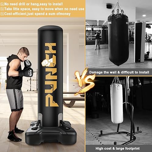 Miniatura 6 de Bolsa de boxeo pesada con soporte para adultos y adolescentes, saco de boxeo inflable independiente con guantes, para hombres y mujeres, juego de