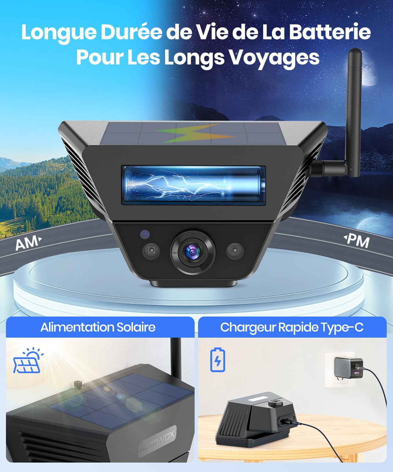 AUTO-VOX Caméra de recul sans fil solaire magnétique : 1 minute d'installation facile, vision nocturne super IR, compatible avec Solar3A Plus/Solar5 A/B caméra arrière de voiture